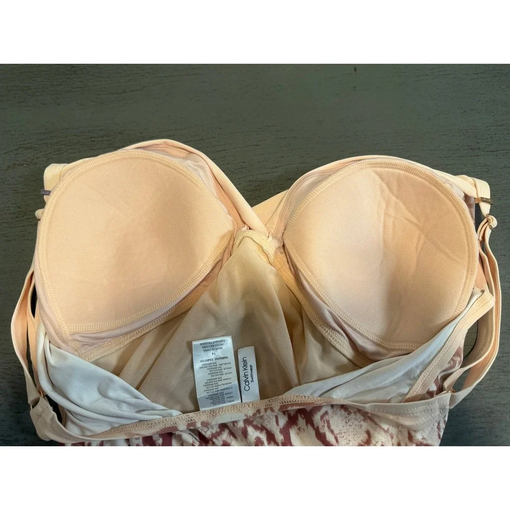 Calvin Klein Snakeskin Print One Piece Swimsuit Peach Pink Surplice Size 14